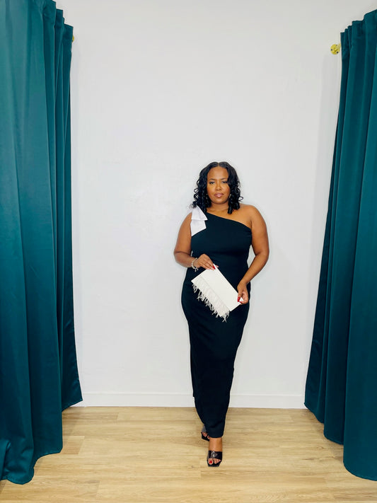 Marina Plus One Shoulder Bow Dress