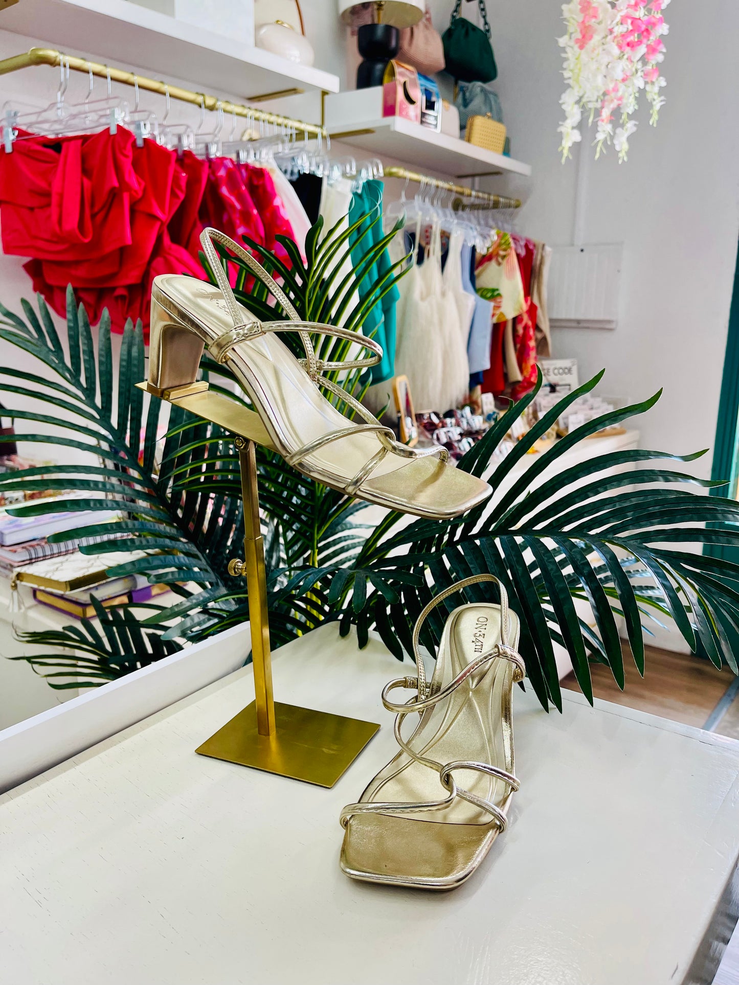 On 34th Cloverr Gold Sandals