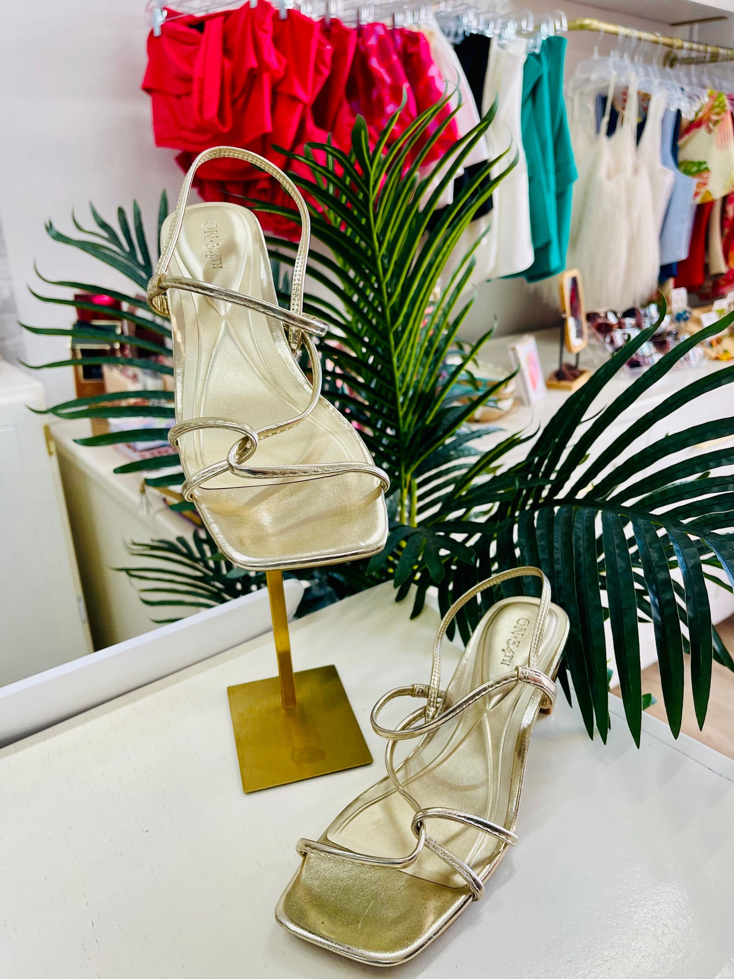 On 34th Cloverr Gold Sandals