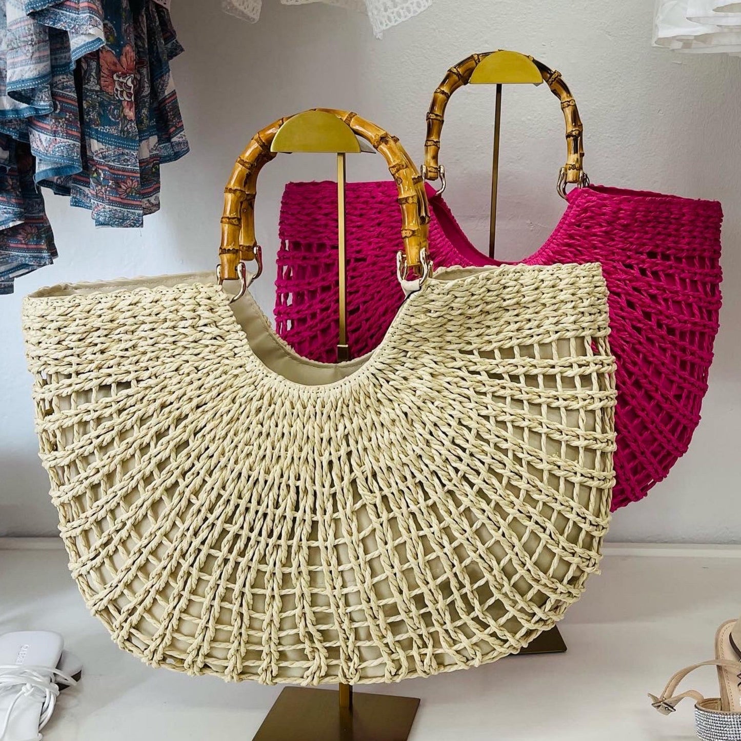 BC Bamboo Handle Straw Bag 2536